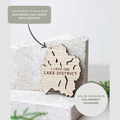 "I Love the Lake District", Lake District Shaped Wooden Magnet