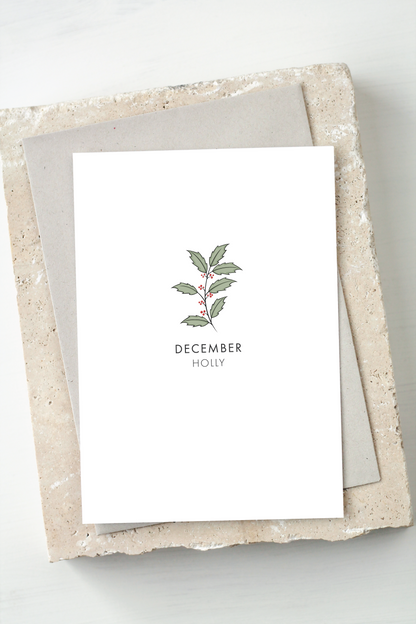 Birth Flower Card - December, Holly