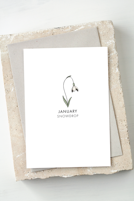 Birth Flower Card - January, Snowdrop