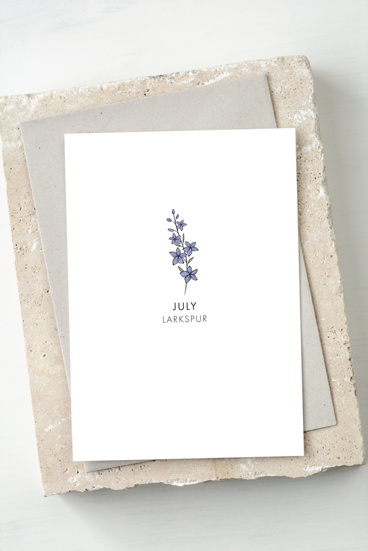 Birth Flower Card - July, Larkspur