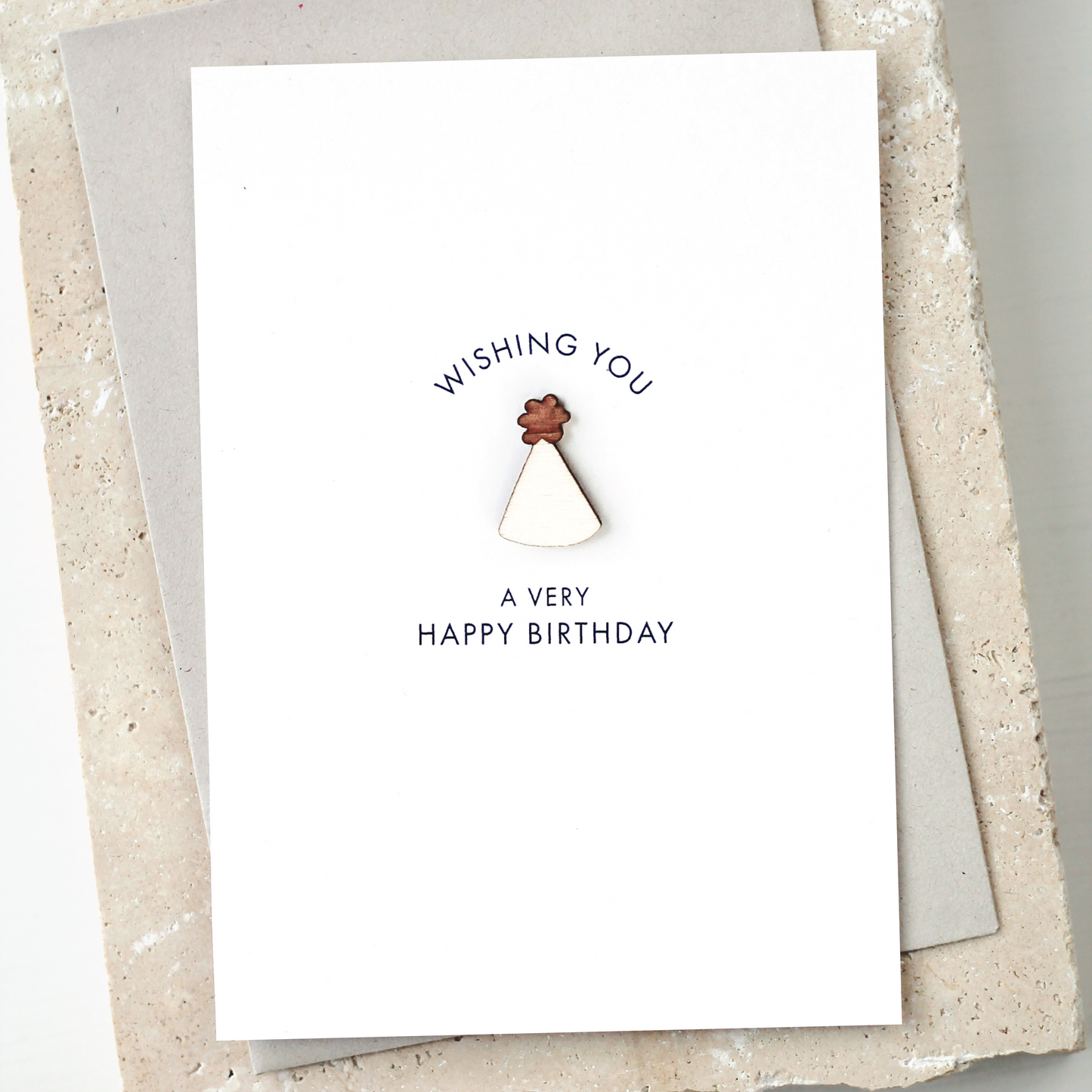 'Wishing You a Very Happy Birthday' Card with Wooden Party Hat Charm