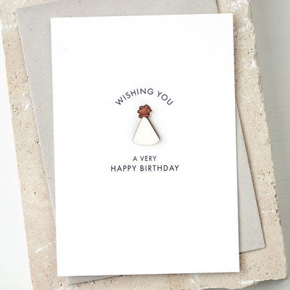 'Wishing You a Very Happy Birthday' Card with Wooden Party Hat Charm