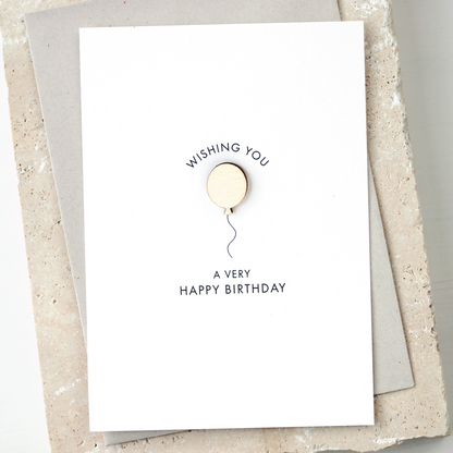 'Wishing You a Very Happy Birthday' Card with Wooden Balloon Charm