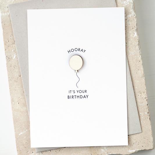 'Hooray It's Your Birthday' Card with Wooden Balloon Charm