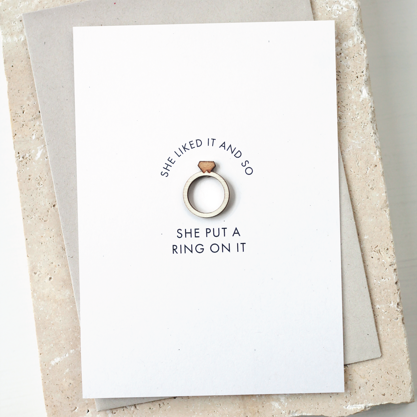 'She Put a Ring On It' Card with Wooden Ring Charm