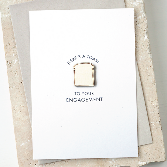 'Here's a Toast to Your Engagement' Card with Wooden Toast Charm