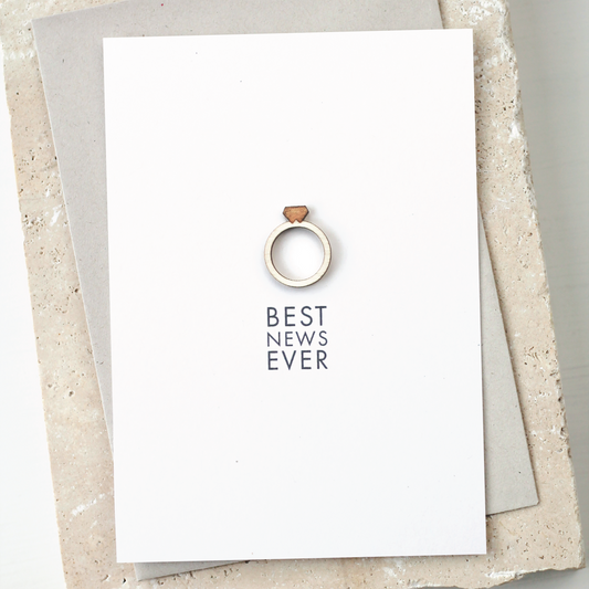 'Best News Ever' Card with Wooden Ring Charm