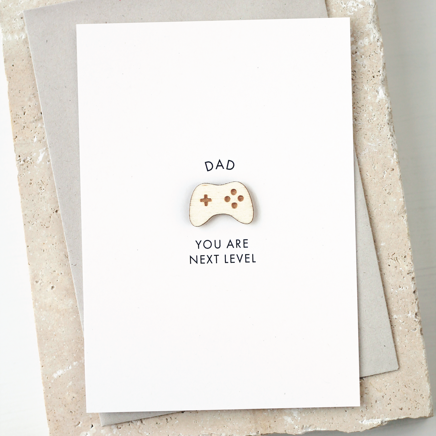 'Dad You Are Next Level' Card with Wooden Games Controller Charm