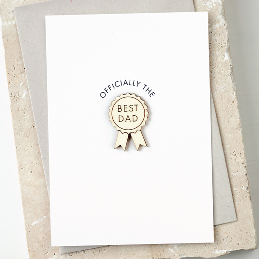 'Officially the Best Dad' Card with Wooden Rosette Charm