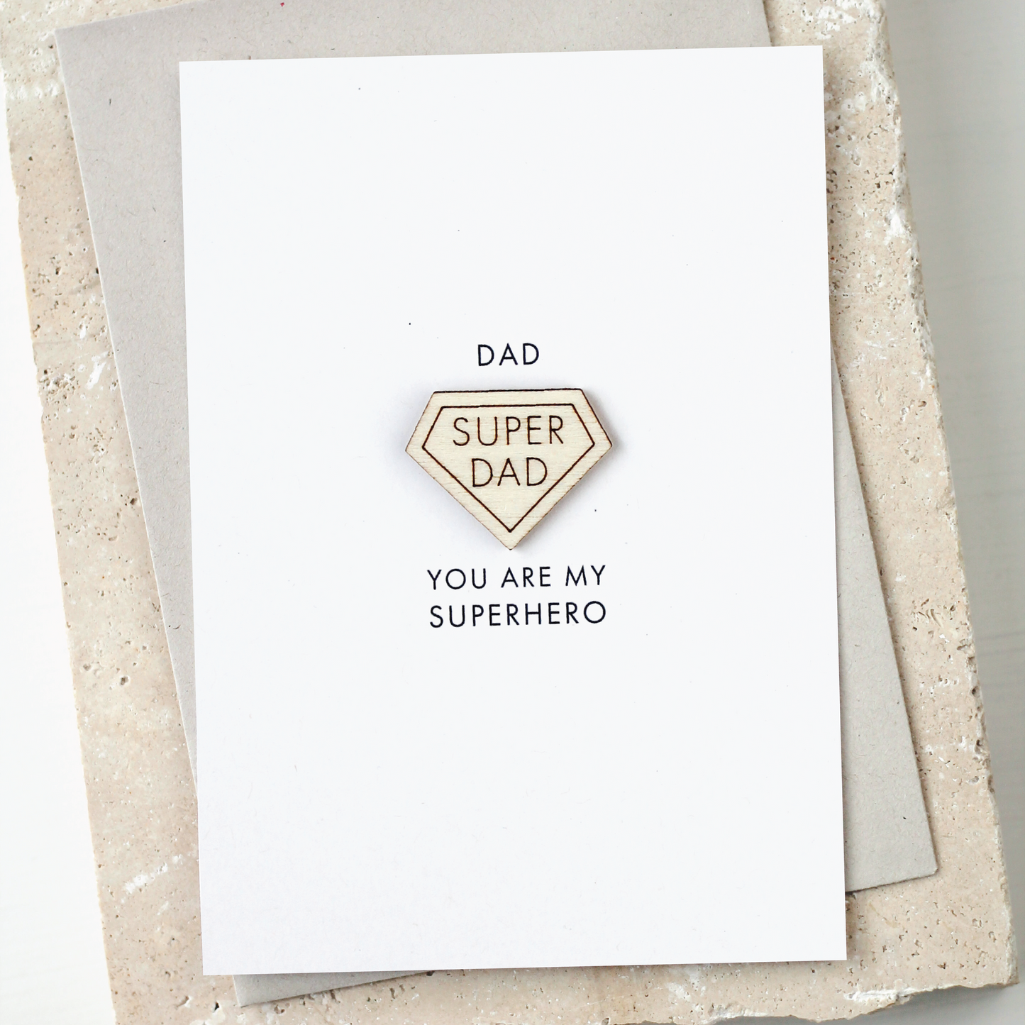 'Dad You Are My Superhero' Card with Wooden Emblem Charm