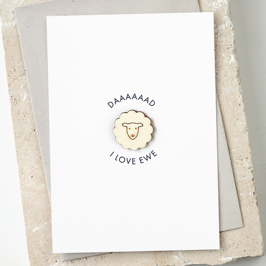 'Daaaaad I Love Ewe' Card with Wooden Sheep Charm