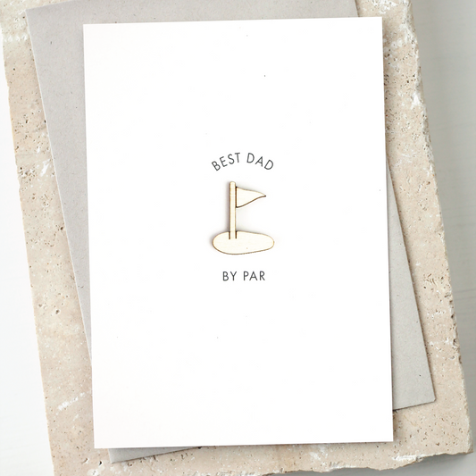 'Best Dad By Par' Card with Wooden Golf Flag Charm