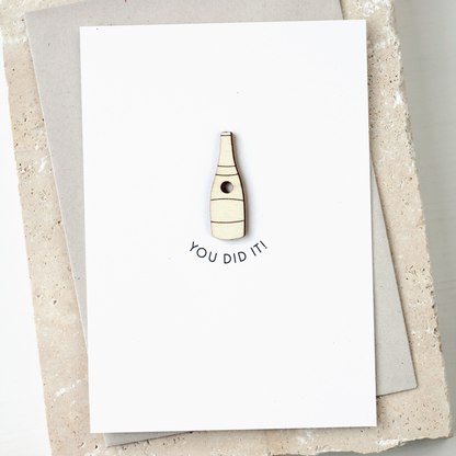 'You Did It!' Card with Wooden Champagne Charm