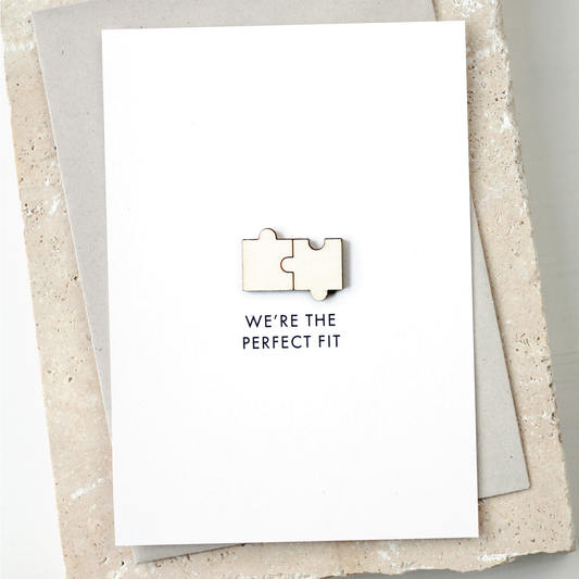 'We're the Perfect Fit' Card with Wooden Puzzle Piece Charms