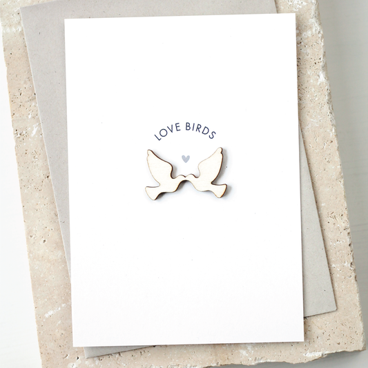 'Love Birds' Card with Wooden Love Bird Charms