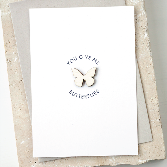 'You Give Me Butterflies' Card with Wooden Butterfly Charms