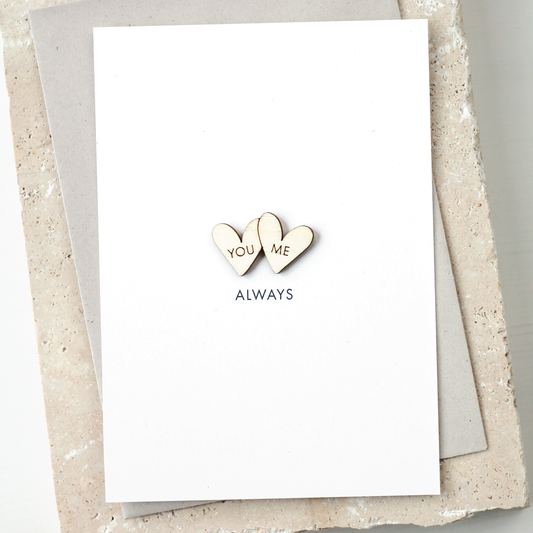 'You & Me Always' Card with Wooden Hearts Charm