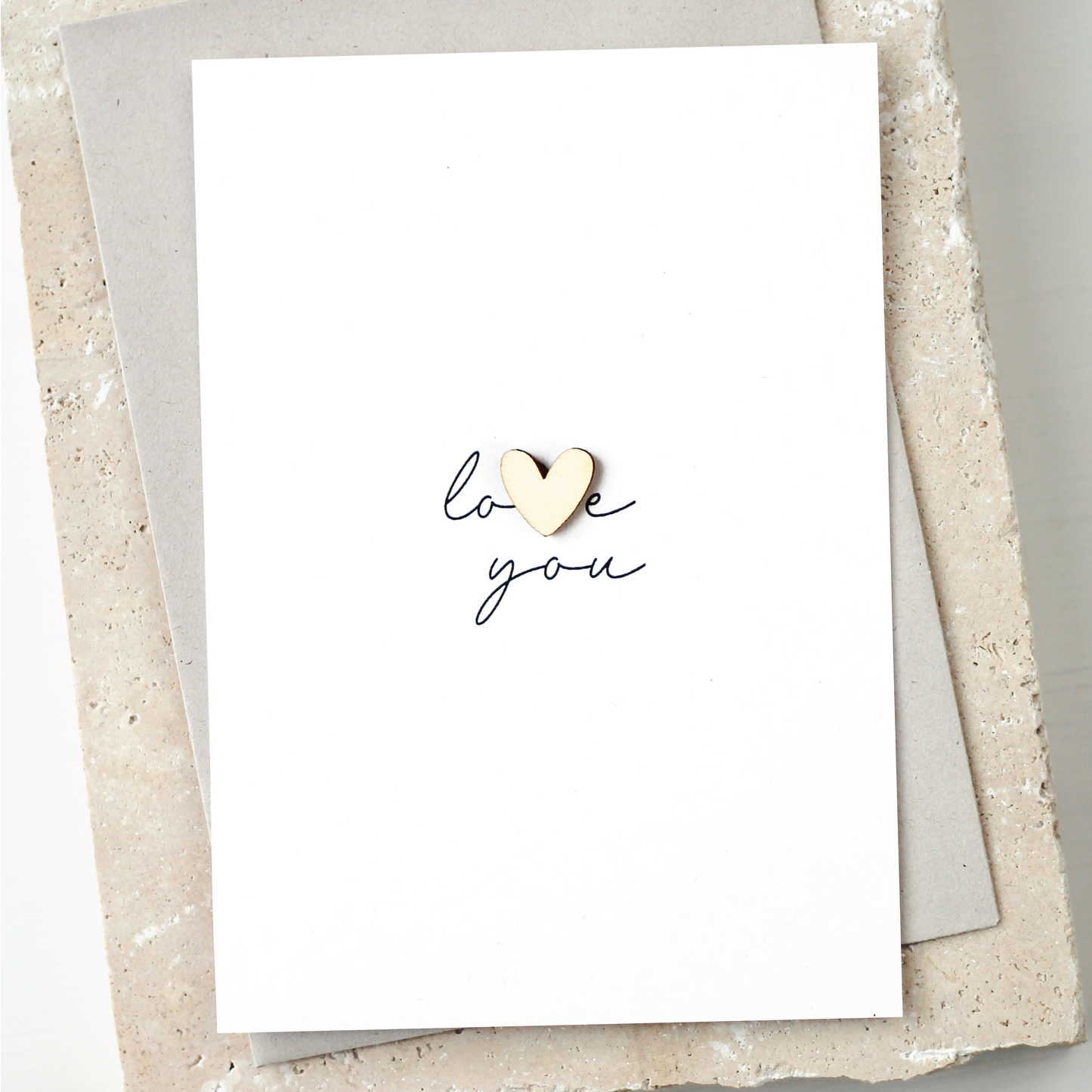 'Love You' Card with Wooden Heart Charm