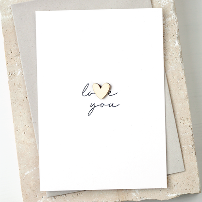 'Love You' Card with Wooden Heart Charm