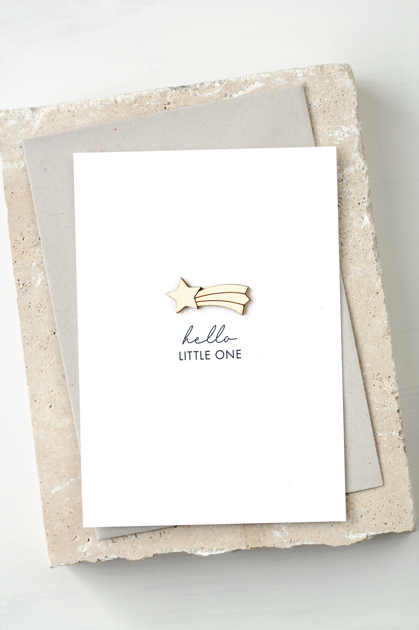 'Hello Little One' Card with Wooden Shooting Star Charm