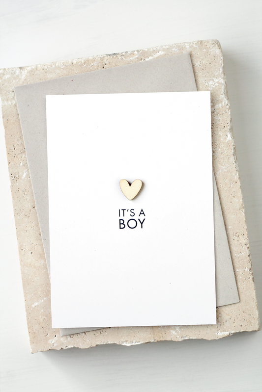 'Baby Boy' Card with Wooden Heart Charm