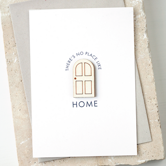 'There's No Place Like Home' Card with Wooden Door Charm