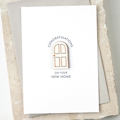 'Congratulations On Your New Home' Card with Wooden Door Charm