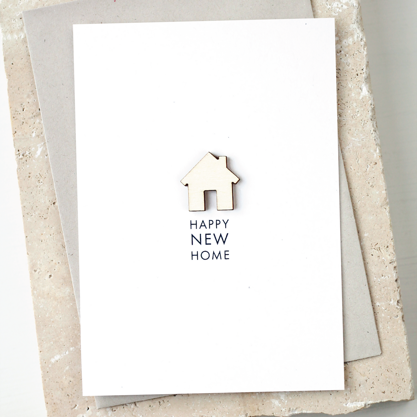 'Happy New Home' Card with Wooden House Charm