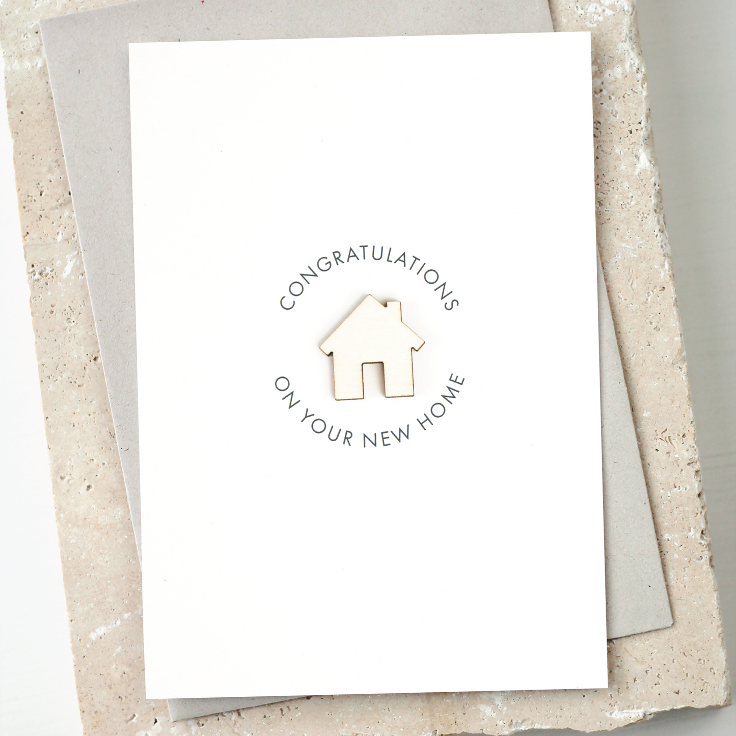 'Congratulations On Your New Home' Card with Wooden House Charm