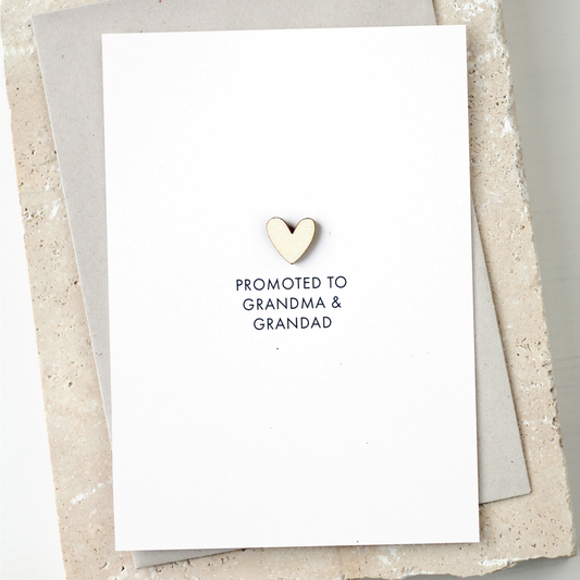 'Promoted To Grandma & Grandad' Card with Wooden Heart Charm