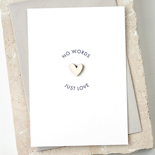 'No Words Just Love' Card with Wooden Heart Charm