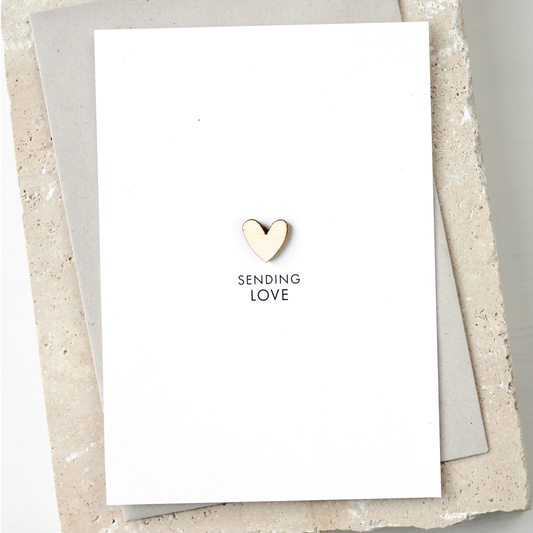 'Sending Love' Card with Wooden Heart Charm