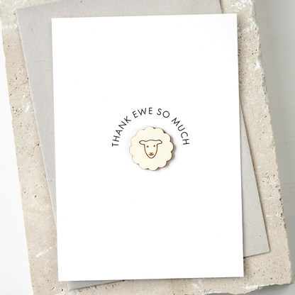 'Thank Ewe So Much' Card with Wooden Sheep Charm