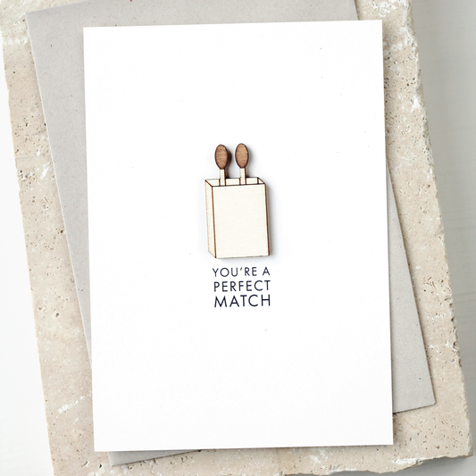 'You’re a Perfect Match' Card with Wooden Puzzle Piece Charms