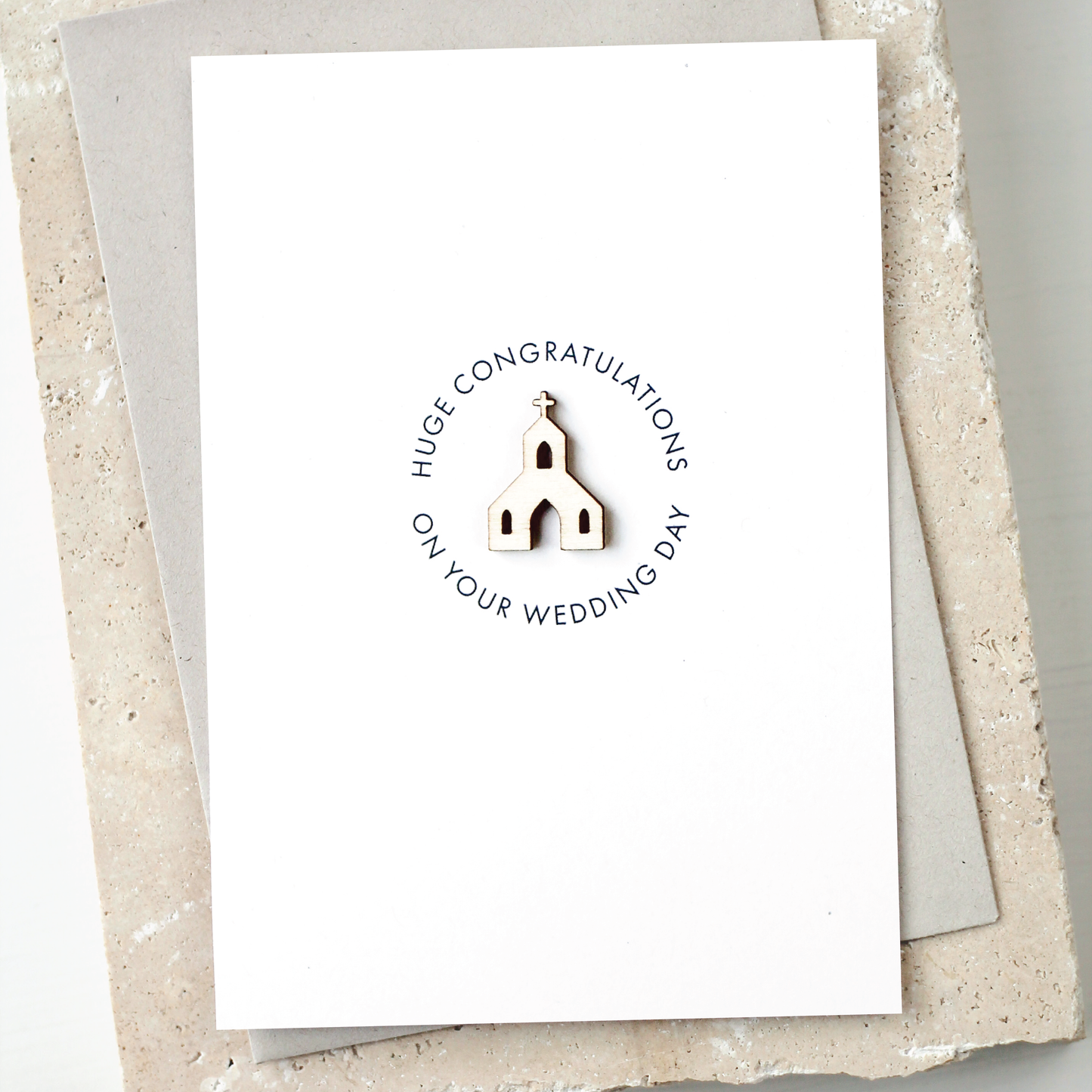 'Huge Congratulations on your Wedding Day' Card with Wooden Church Charm