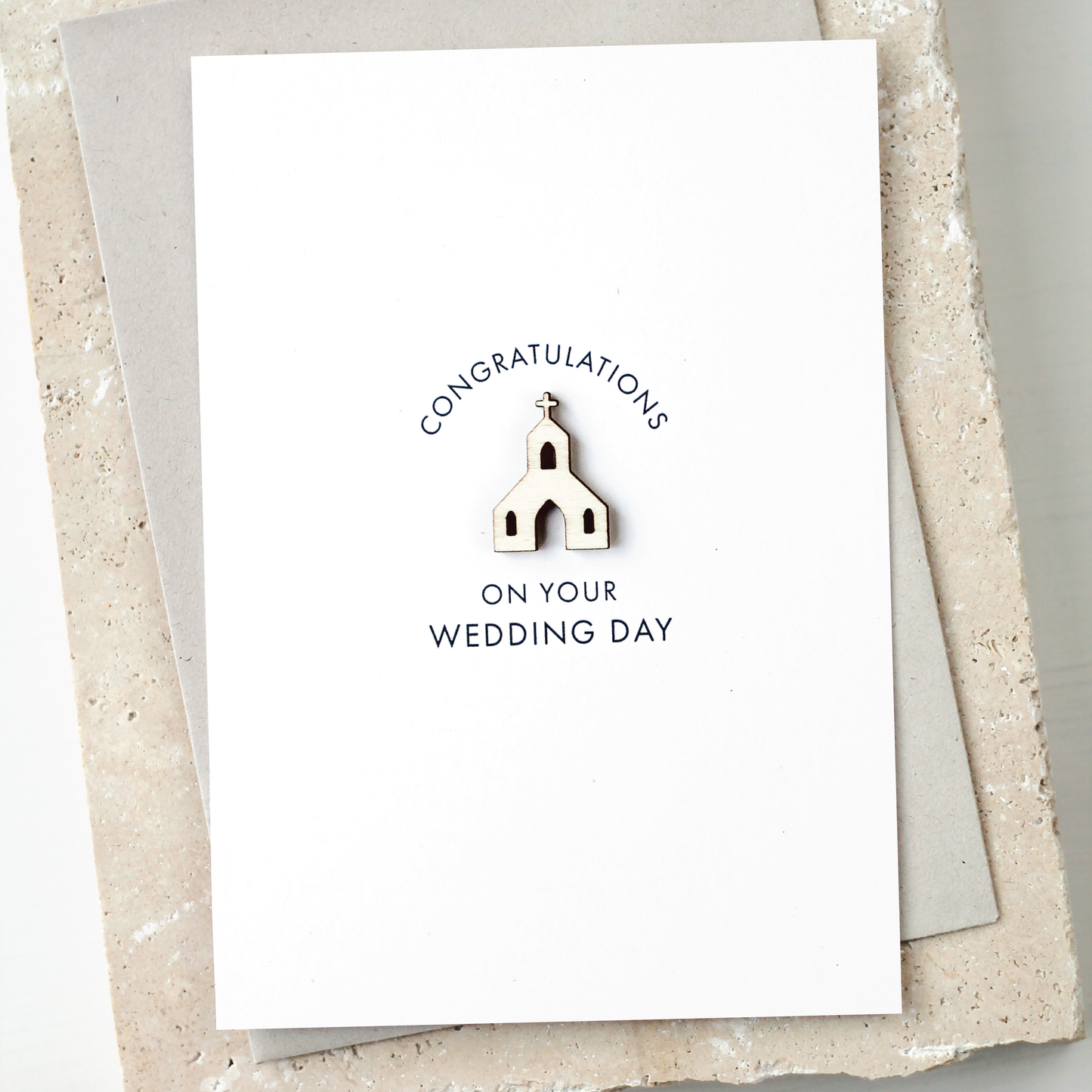 'Congratulations on your Wedding Day' Card with Wooden Church Charm