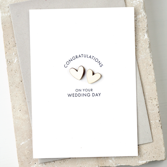 'Congratulations on Your Wedding Day' Card with Wooden Heart Charms