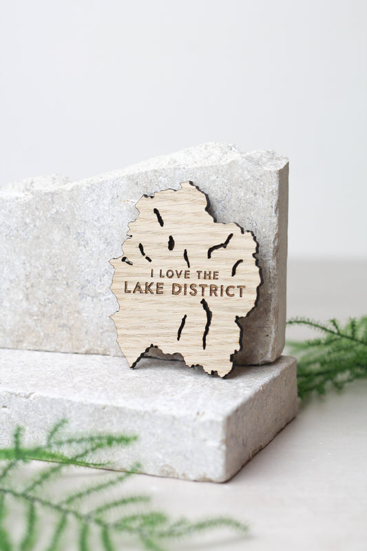 "I Love the Lake District", Lake District Shaped Wooden Magnet