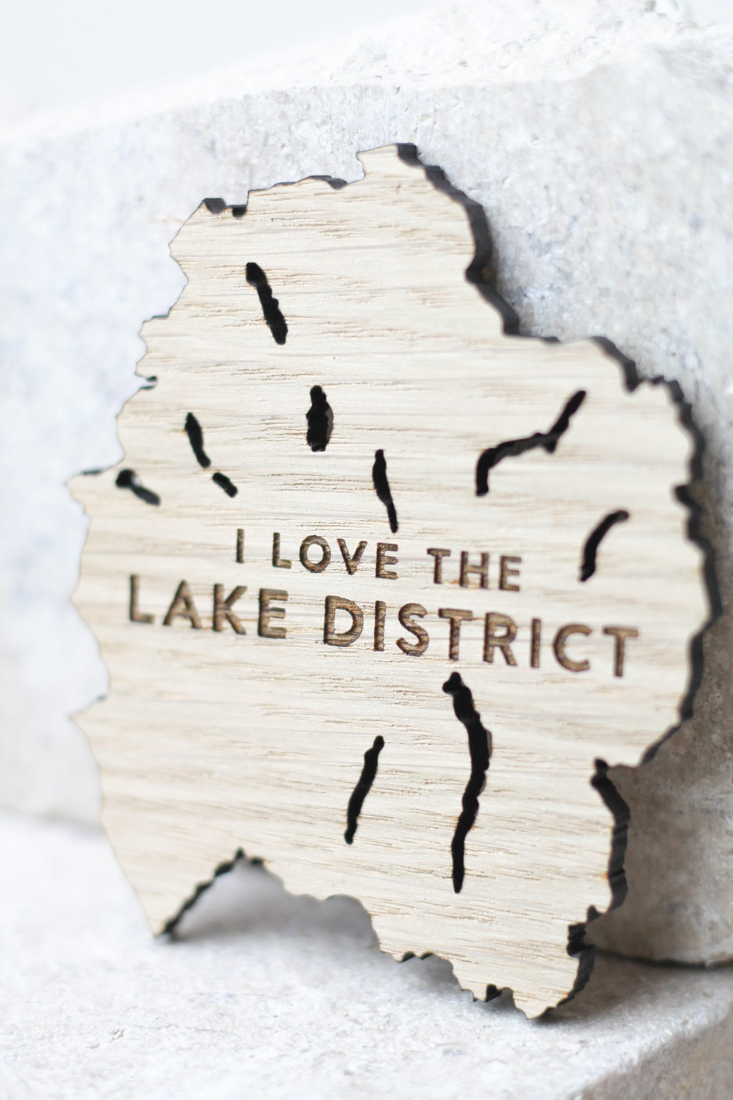 "I Love the Lake District", Lake District Shaped Wooden Magnet